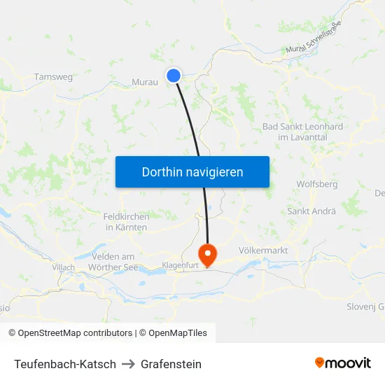 Teufenbach-Katsch to Grafenstein map