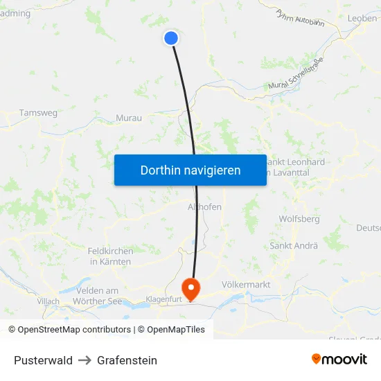 Pusterwald to Grafenstein map