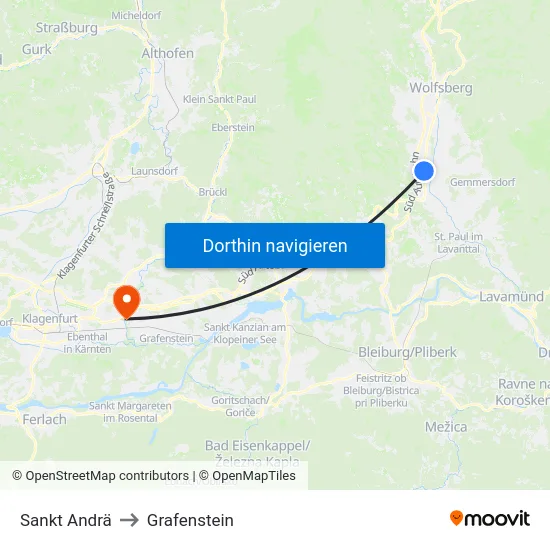 Sankt Andrä to Grafenstein map