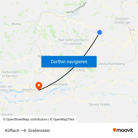 Köflach to Grafenstein map