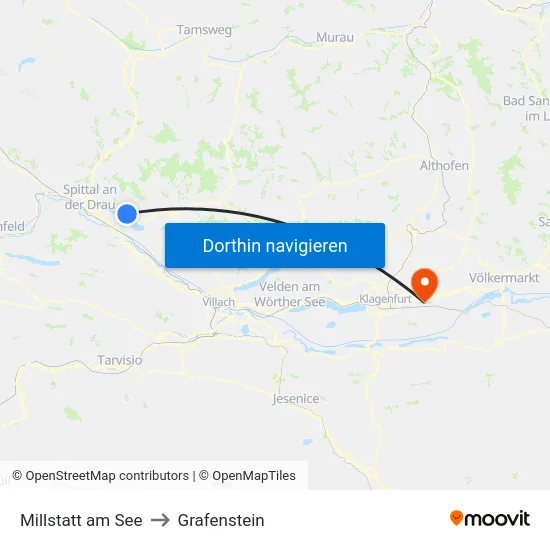 Millstatt am See to Grafenstein map