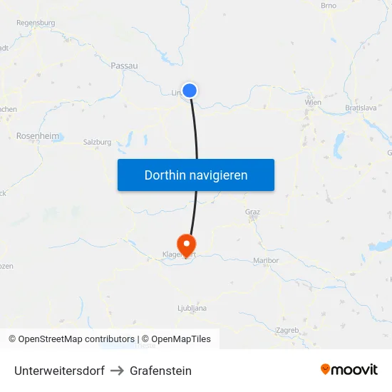 Unterweitersdorf to Grafenstein map