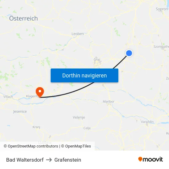 Bad Waltersdorf to Grafenstein map