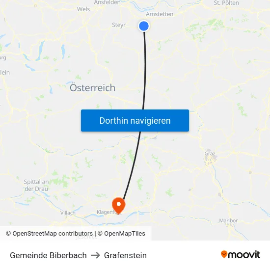 Gemeinde Biberbach to Grafenstein map