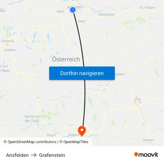 Ansfelden to Grafenstein map