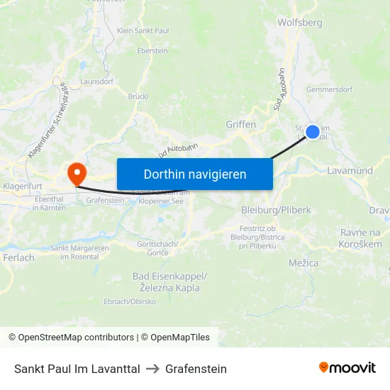 Sankt Paul Im Lavanttal to Grafenstein map