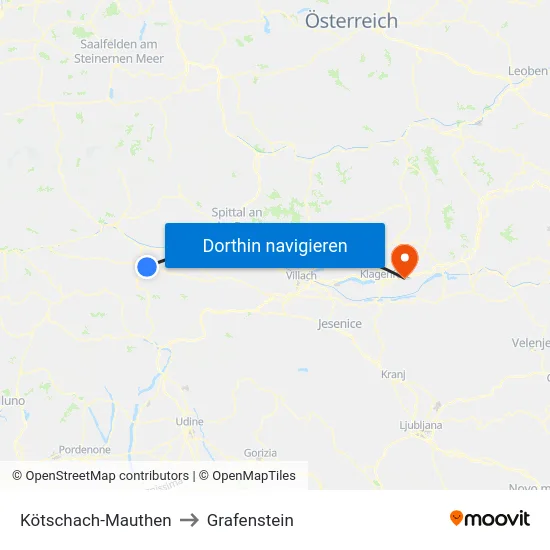 Kötschach-Mauthen to Grafenstein map
