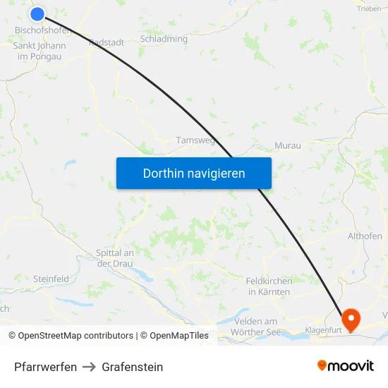 Pfarrwerfen to Grafenstein map