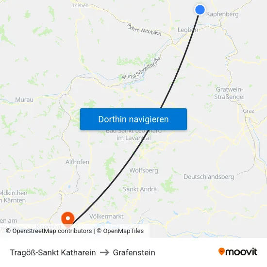 Tragöß-Sankt Katharein to Grafenstein map