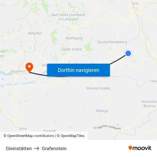 Gleinstätten to Grafenstein map
