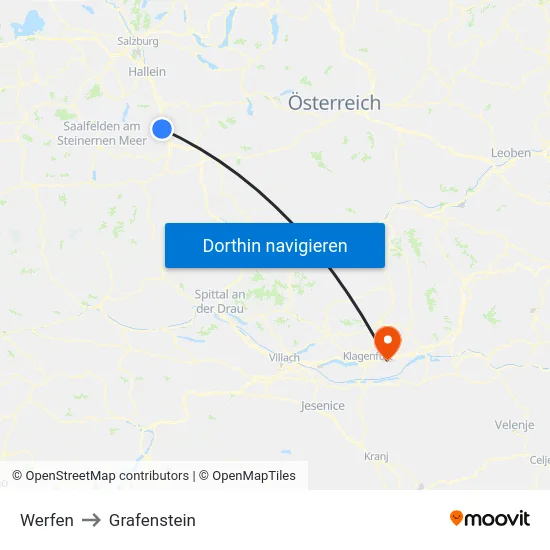Werfen to Grafenstein map