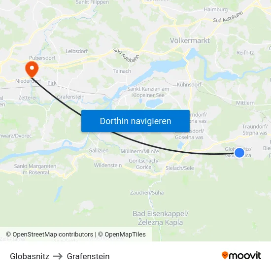 Globasnitz to Grafenstein map