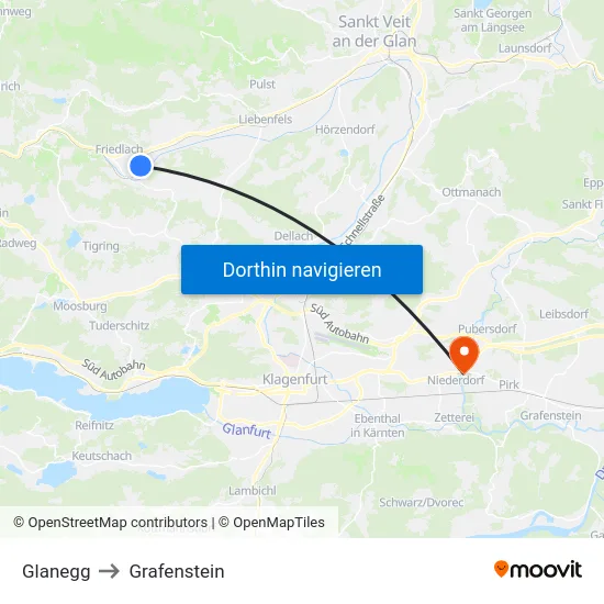 Glanegg to Grafenstein map