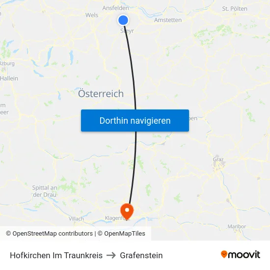 Hofkirchen Im Traunkreis to Grafenstein map
