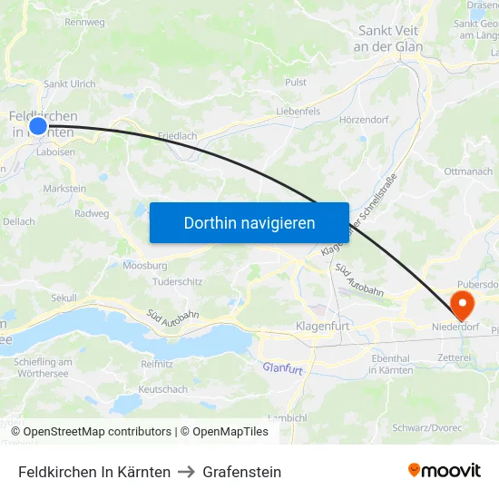 Feldkirchen In Kärnten to Grafenstein map