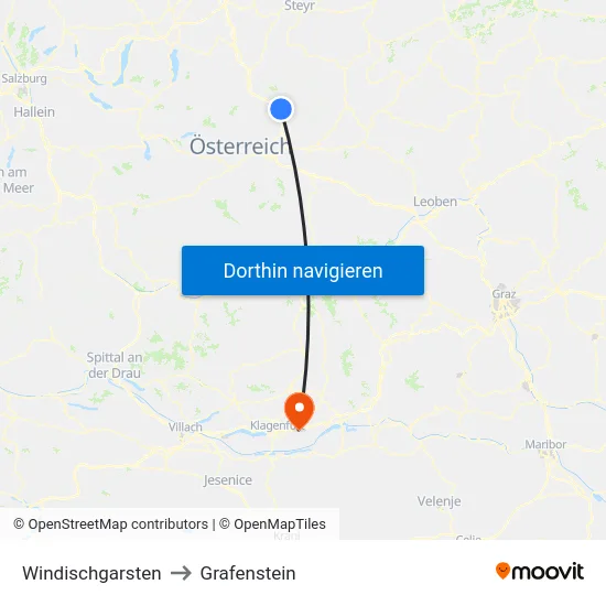 Windischgarsten to Grafenstein map