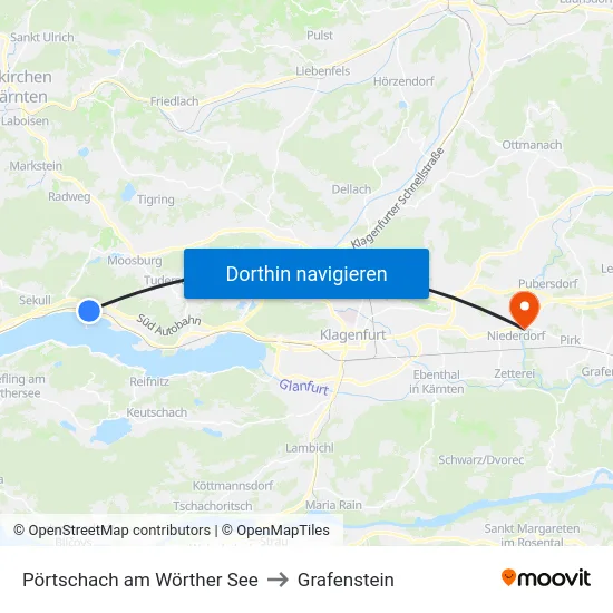 Pörtschach am Wörther See to Grafenstein map