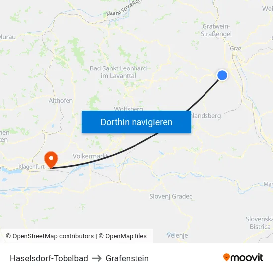 Haselsdorf-Tobelbad to Grafenstein map