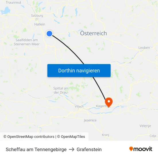 Scheffau am Tennengebirge to Grafenstein map