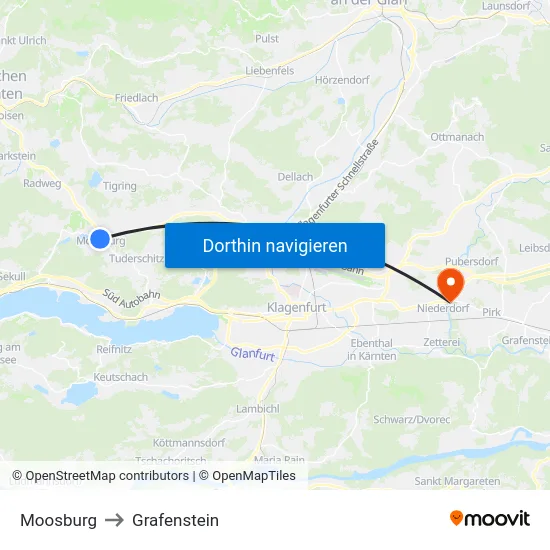 Moosburg to Grafenstein map
