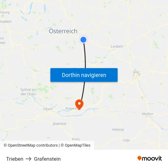 Trieben to Grafenstein map