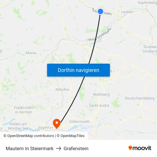 Mautern In Steiermark to Grafenstein map