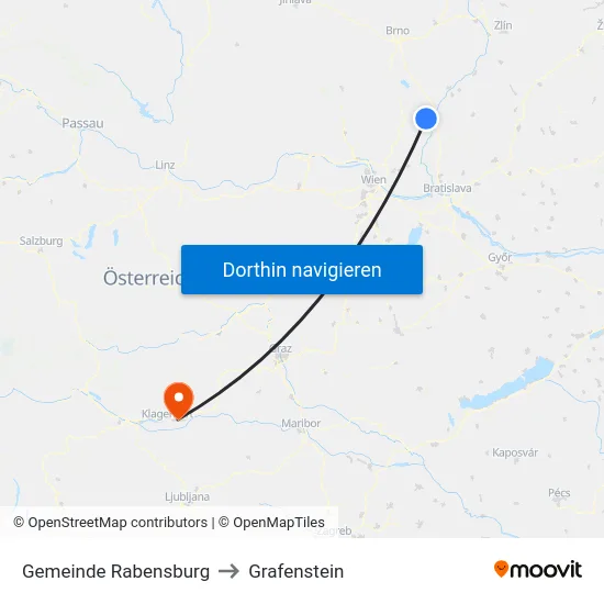 Gemeinde Rabensburg to Grafenstein map