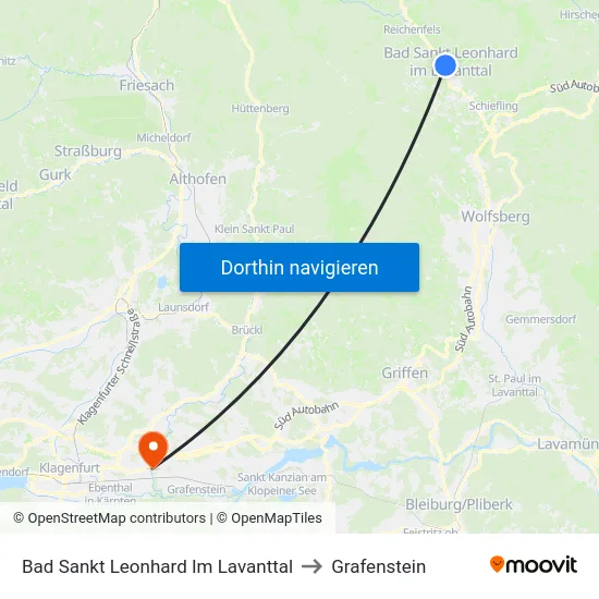 Bad Sankt Leonhard Im Lavanttal to Grafenstein map