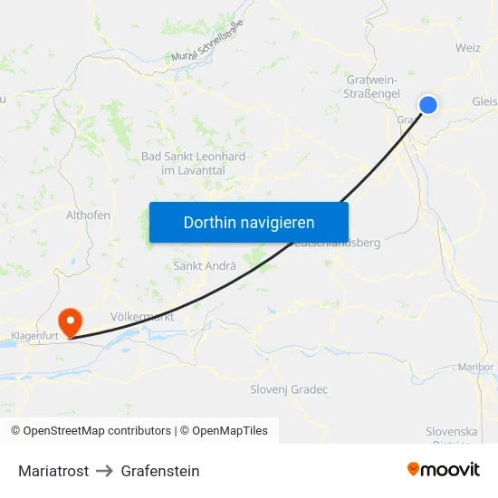 Mariatrost to Grafenstein map