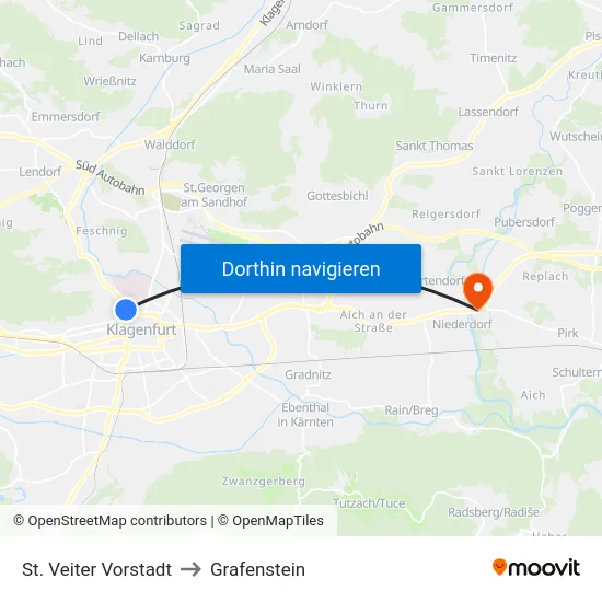 St. Veiter Vorstadt to Grafenstein map
