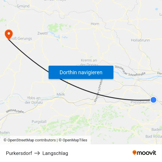 Purkersdorf to Langschlag map