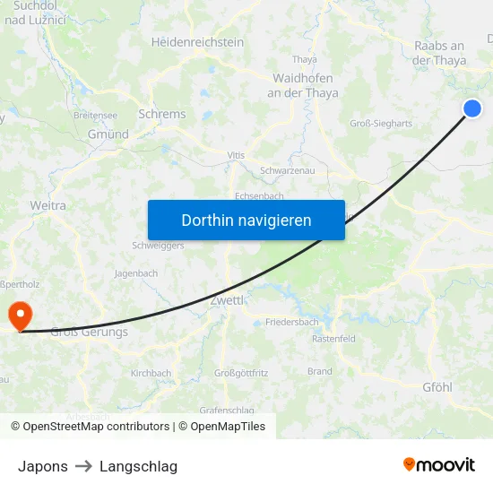 Japons to Langschlag map