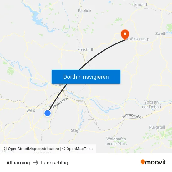 Allhaming to Langschlag map