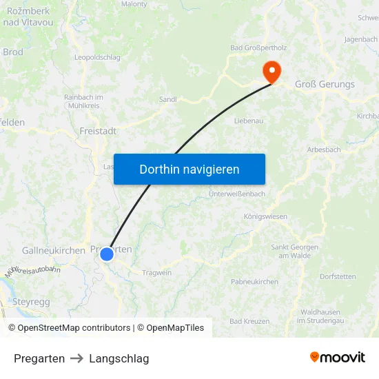 Pregarten to Langschlag map