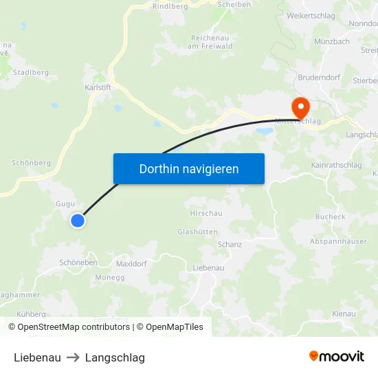 Liebenau to Langschlag map