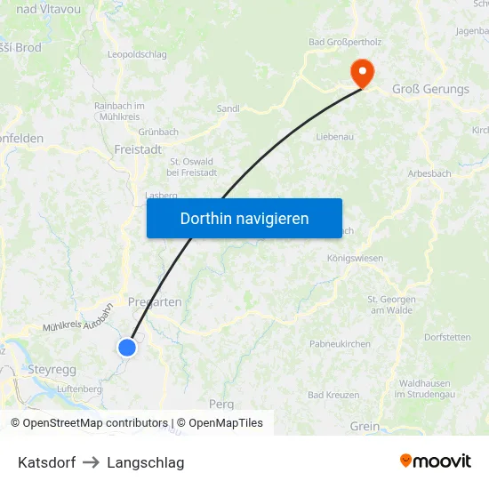 Katsdorf to Langschlag map