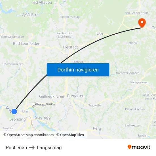 Puchenau to Langschlag map