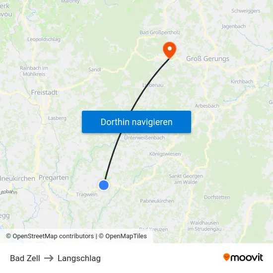 Bad Zell to Langschlag map