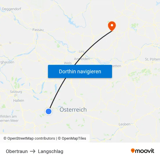 Obertraun to Langschlag map