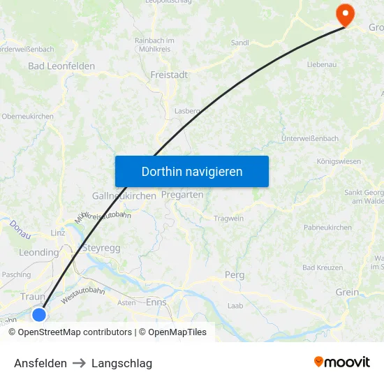 Ansfelden to Langschlag map