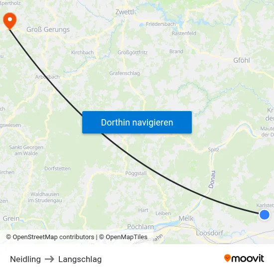 Neidling to Langschlag map