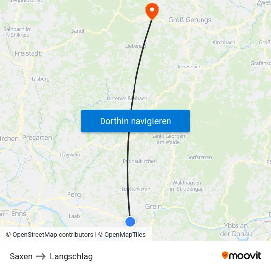 Saxen to Langschlag map