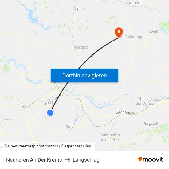 Neuhofen An Der Krems to Langschlag map