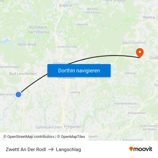 Zwettl An Der Rodl to Langschlag map