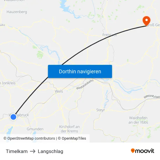 Timelkam to Langschlag map