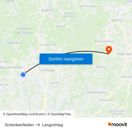 Schenkenfelden to Langschlag map