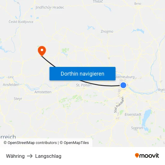 Währing to Langschlag map