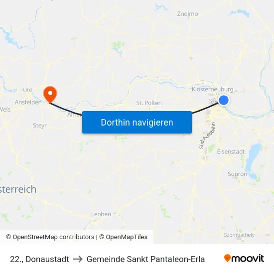 22., Donaustadt to Gemeinde Sankt Pantaleon-Erla map