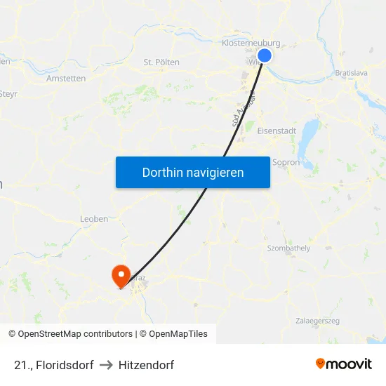 21., Floridsdorf to Hitzendorf map