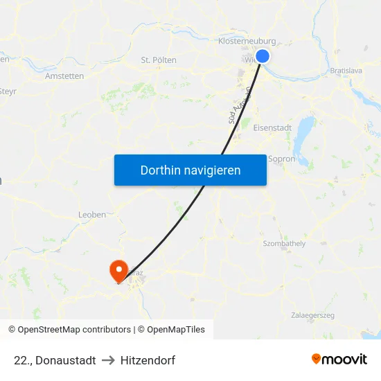 22., Donaustadt to Hitzendorf map